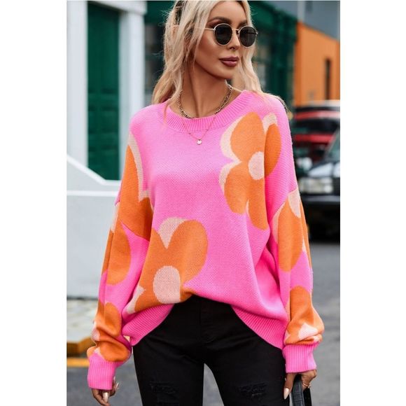 Lovely Rosetta Sweaters - Pretty In Pink Floral Sweater